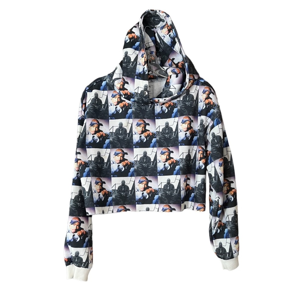 2Pac Cropped Portrait Picture Long Sleeve Hoodie Sz L GUC - Picture 1 of 9